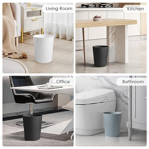 YGJT Small Trash Can 3 Pack 1.8 Gallons Bathroom Trash Can Slim Waste Basket Round Garbage Can Plastic Trash Bin for Kitchen Dorm Bedroom Office Living Room Study Compact Spaces(Black)