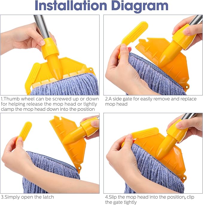 6 Pack Heavy Loop End Cotton String Mop Head Heavy Duty Mop Head Commercial Refills Mop Head Replacement for Home Industrial Commercial Floor Cleaning(Blue Orange)