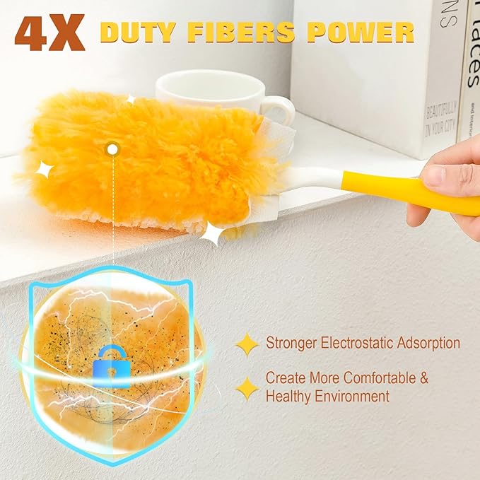 360° Heavy Duty Duster Refills for Swiffer Duster30 Pack &amp 1Handle 4X Faster Electrostatic Deep Duster Kit for Cleaning Pet Hair Blinds &amp Car VentsLasts 2+ Months Eco-Friendly &amp Gift-