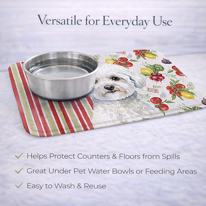 Caroline's Treasures Bichon Frise Vegetables Dish Drying Mat Absorbent Dish Drying Mat Pad for Kitchen Counter Dish Drainer Mat for Countertop 14 x 21 Multicolor
