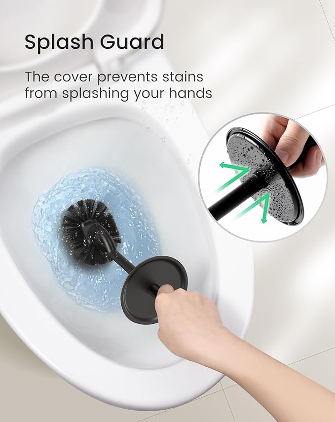 Cesun Toilet Brush and Holder Set - Curved Design Toilet Brush for Deep Cleaning Under Rim 304 Stainless Steel Toilet Bowl Brush and Holder for Bathroom Rv Black(2 Replaceable Brush Head Included)