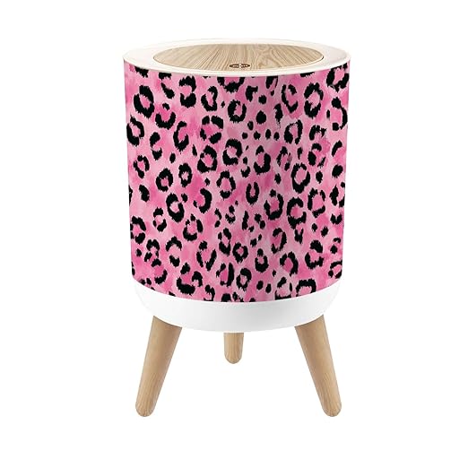 Bathroom Trash Can with Lid Pink Leopard Print Black Spots Watercolor Garbage Bin Waste Basket for Kitchen Office Bedroom Decoration Diaper Pail 1.8 Gallon