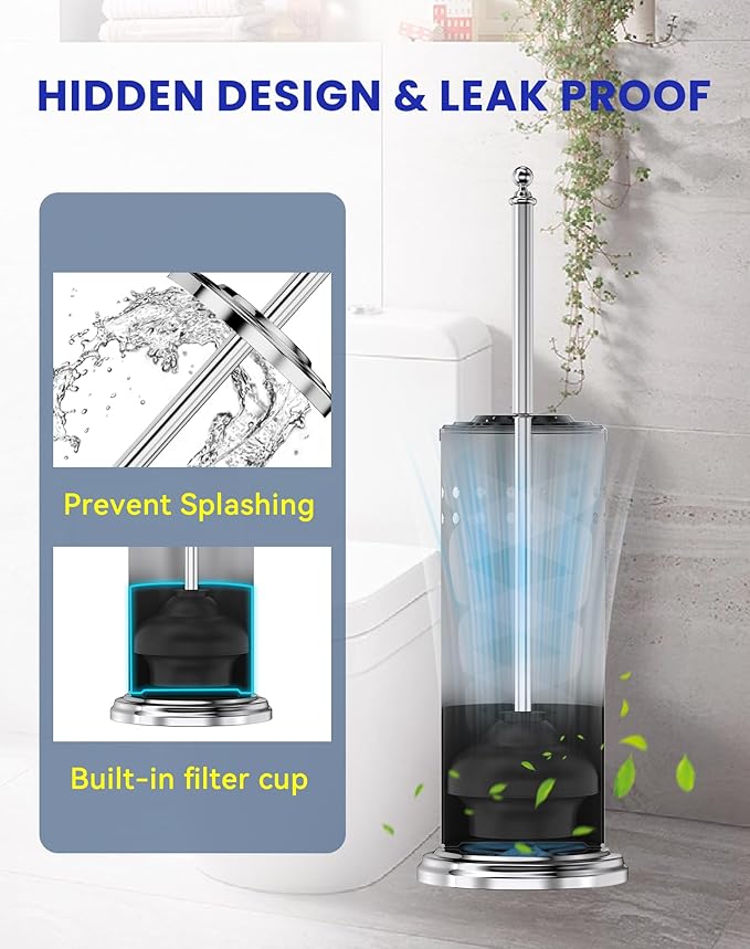 DOWRY Anti-Hand Off Toilet Plunger with Holder for BathroomPowerful Efficient Force Suction CupHeavy Duty Deep Cleaning Chrome
