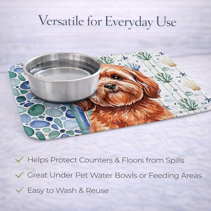 Caroline's Treasures Red Lhasa Apso Coastal Sea Glass Dish Drying Mat Absorbent Dish Drying Mat Pad for Kitchen Counter Dish Drainer Mat for Countertop 14 x 21 Multicolor