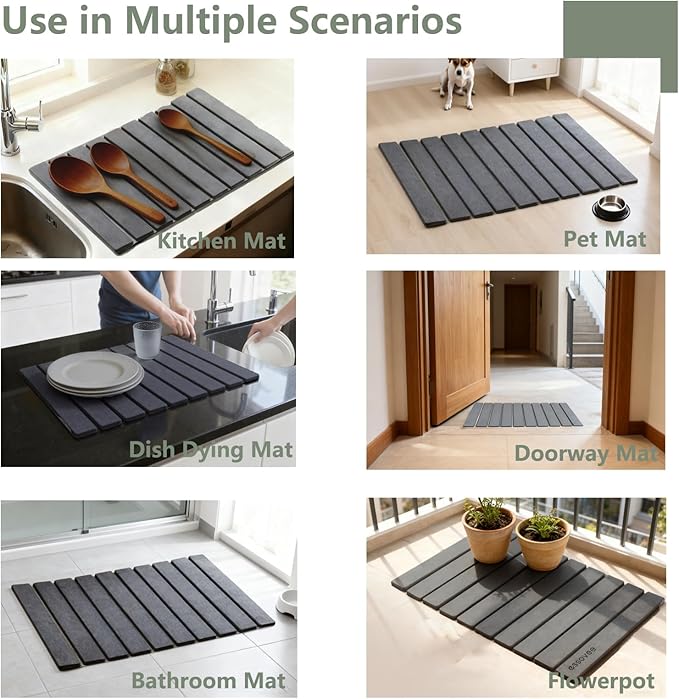 Large Stone Dish Drying Mat for Kitchen Counter 24×16 – Quick Drying Diatomaceous Earth Super Non-Slip Absorbent Birthday Gfts for Women Mom Grandma (2PCS Dark Gray 24 x 16&amp 8 x4 )