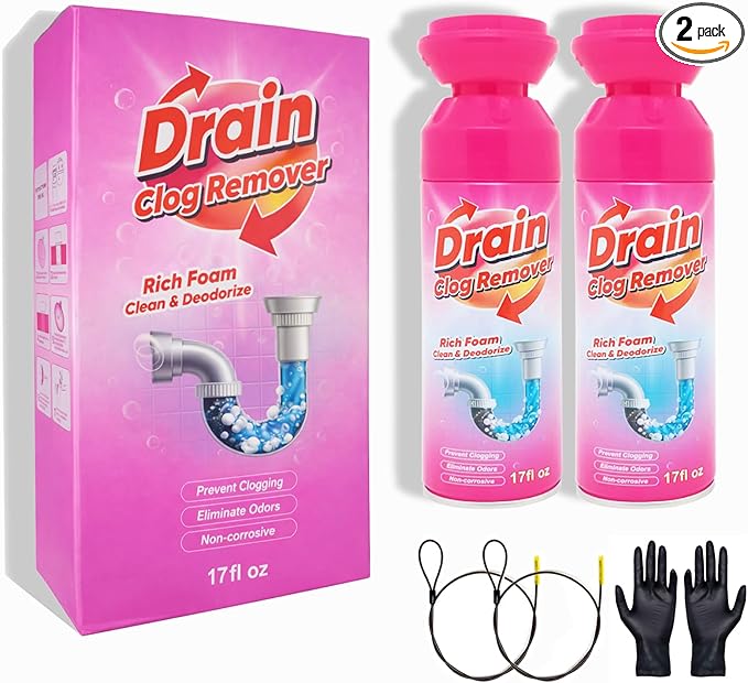 Foaming Drain Cleaner Sink Cleaner and Deodorizer Wild Tornado Drain Clog Remover for Kitchen Sinks Shower Drains Tubs (2pcs)