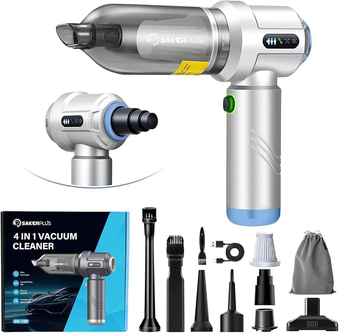Cordless Car Vacuum 4 in 1 Mini Vacuum Cleaner High Power 17500PA Suction Handheld Vacuum Portable Air DustersBattery 3 Level Adjustment Small Car Cleaner for Cars Home Office (Silver)