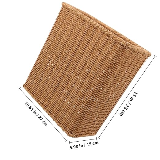 Woven Trash Can Narrow Gap Garbage Bin Simulation Wicker Storage Basket for Bathroom Kitchen Without Lid Compact Wastebasket for Home Organization