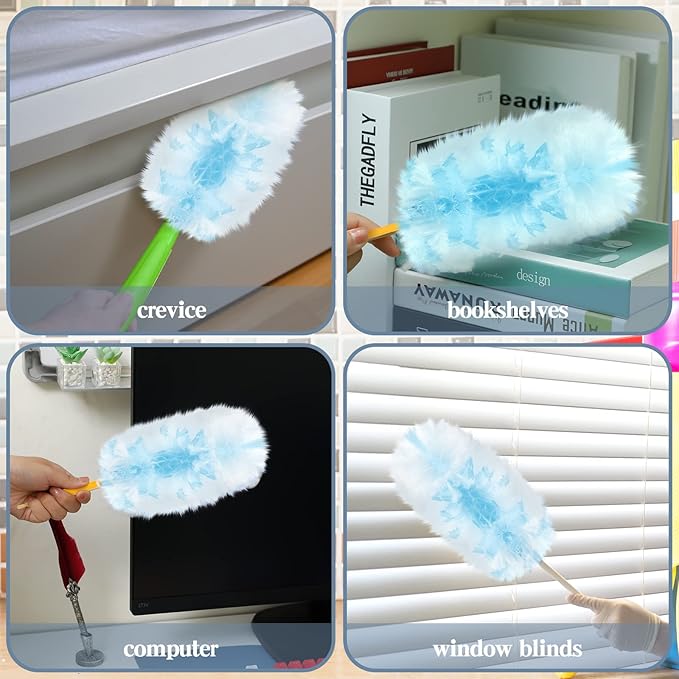 Vesici 100 Pcs Duster Refills Compatible with Swiffer Dusters Bulk Disposable Replacement Thickened with 1 Handle Heavy Duty for Cleaning Office (Blue)