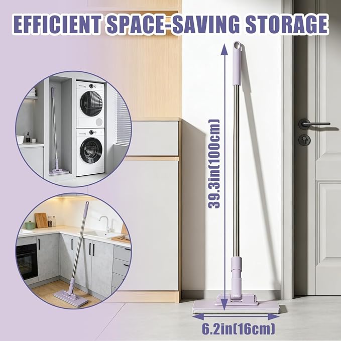 Snap Grip Mini Mop Zero Touch Mini Mops Lazy Mops with Locking Head &amp 5 Reusable Cloths Wash-Free Mini Mop for Dry and Wet Use Long Handle Stick for Multi-Surface Cleaning (White)