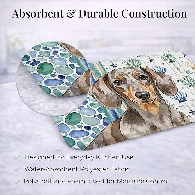 Caroline's Treasures Dapple Dachshund Coastal Sea Glass Dish Drying Mat Absorbent Dish Drying Mat Pad for Kitchen Counter Dish Drainer Mat for Countertop 14 x 21 Multicolor