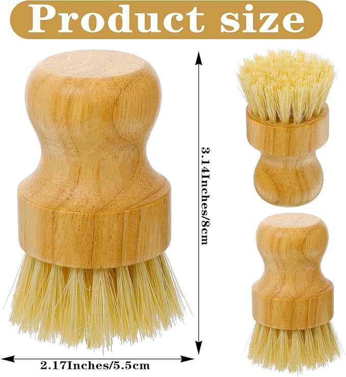 12 Pcs Bamboo Dish Scrub Brushes with Natural Sisal Bristles for Cleaning Pots Pans Dishes Sink 3.14x2.17 Inches