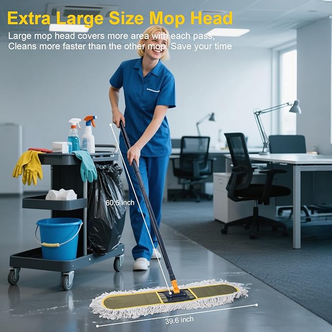 36 Commercial Dust Mops for Floor Cleaning with Replacement Mop Pad Heavy Duty Large Dust Mop for Hardwood FloorsIndustrial Floor Duster Wet Dry Mop for Office Garage Warehouse Factory Mall