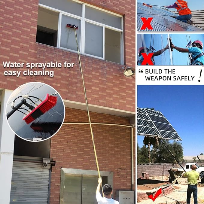 Extendable Water Fed Pole Window Washing Brush 3.6-9M Extension Pole Household Cleaning Kit Roof Solar Panel Cleaning Tools Long Handle Window Cleaning (5.4m/18ft)