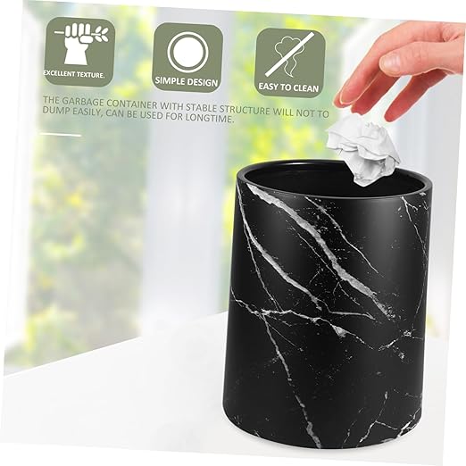 Marble Pattern Trash Can Double-Layer Round Plastic Wastebasket for Living Room Kitchen and Bathroom Lidless Design Stylish Garbage Container for Home and Office