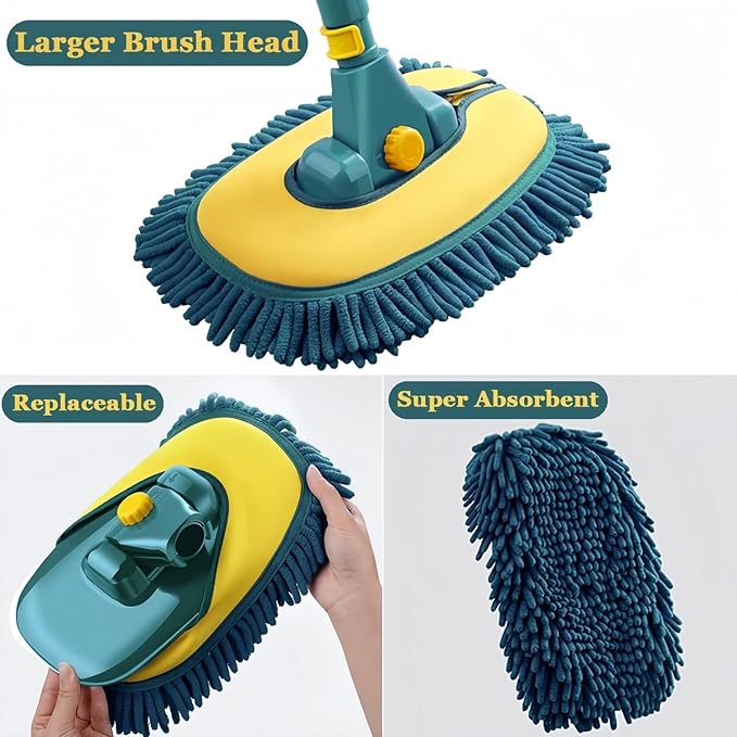 Car Wash Brush with Long Handle Car Wash Mop Mitt with 2 Replacement Head  Extension Pole Car Brush Cleaning Kit for Cars Trucks