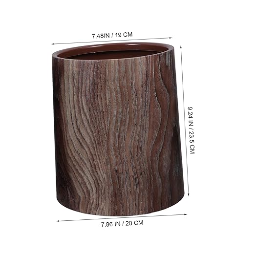 Unomor Imitation Wood Grain Trash Can Vintage Style Wastebasket for Home Office Bathroom and Kitchen No Lid Capacity Modern Elegant Design Multi Scene Use