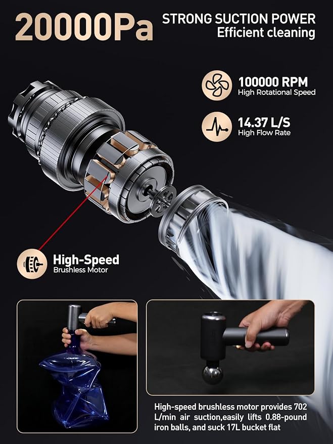 Mini Car Vacuum Portable Cordless 20000PA Powerful Suction7800mAhHigh Power LED Light Dual Filter Car Vacuum Cleaner &amp Air Duster for Home Desk PC Keyboard