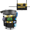 32-55 Gallon Trash Can Caddy Bag Garbage Bin Apron Caddy with Multiple Pockets for Cleaning Supplies Cleaning Tool Organizer with Adjustable Buckle for Janitorial Trash Can Black+Yellow