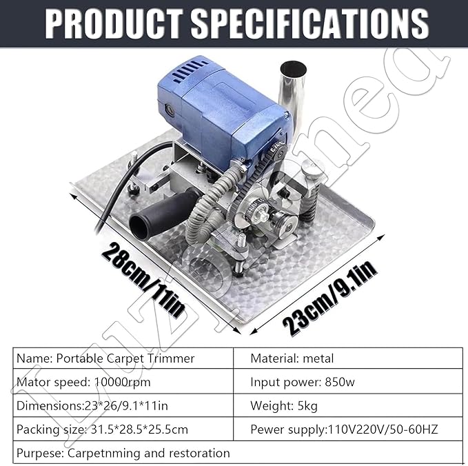 850W Carpet Trimmer Carpet Carving Clippers Adjustable Depth Flat Carpet Shearing Machine Carpet Cutter Tool Floor Cutter with 3inch Blade for Most Scene 10000 RPM