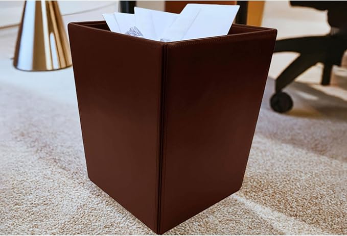 Dacasso Bonded Leather Waste Basket - Luxury Waste Basket (Dark Brown 14 QT)