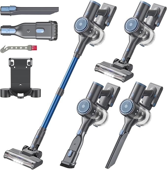 BlueEpic Cordless Vacuum Cleaner for Home 40KPA/300W Stick Vacuums with Charging Wall Dock Anti-Tangle 6 in 1 Lightweight Handheld Vacuum for Pet Hair Hard Floor Carpet