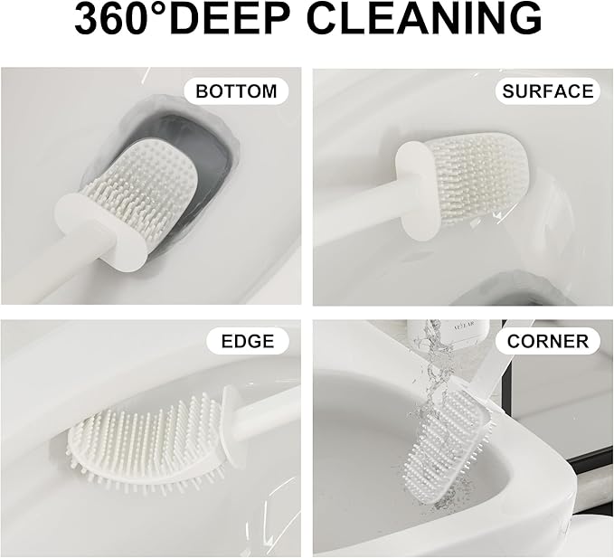 Toilet Brush and Holder Set - Wall Mounted Bathroom Scrub Brush Toilet Bowl Brush and Plunger Set for Bathroom Cleaner (White)