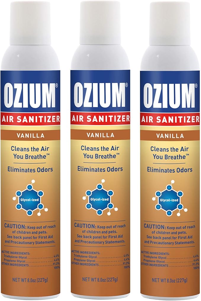 Ozium Air Sanitizer &amp Odor Eliminator 3 Pack (8 Oz.) + Ozium Odor Eliminating Gel 4 Pack (4.5 Oz.) Outdoor Essence