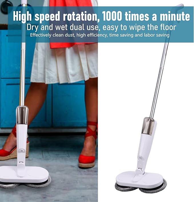 Haofy Cordless Electric Mop High Speed Rotation 1000 Times Per Minute Dry Wet Dual Use with 2000mAh Lithium Battery for Bedroom Living Room Office Hotel