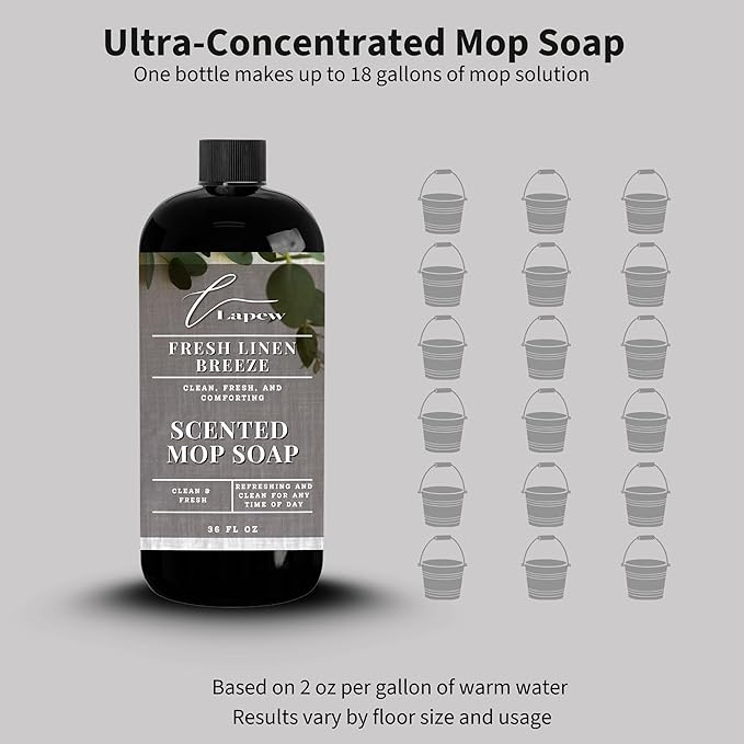 Lapew Fresh Linen Scented Mop Soap - Luxury Floor Cleaner Concentrate for Mopping Tile Laminate Vinyl &amp Hardwood | Streak-Free Low-Foam | 36 oz