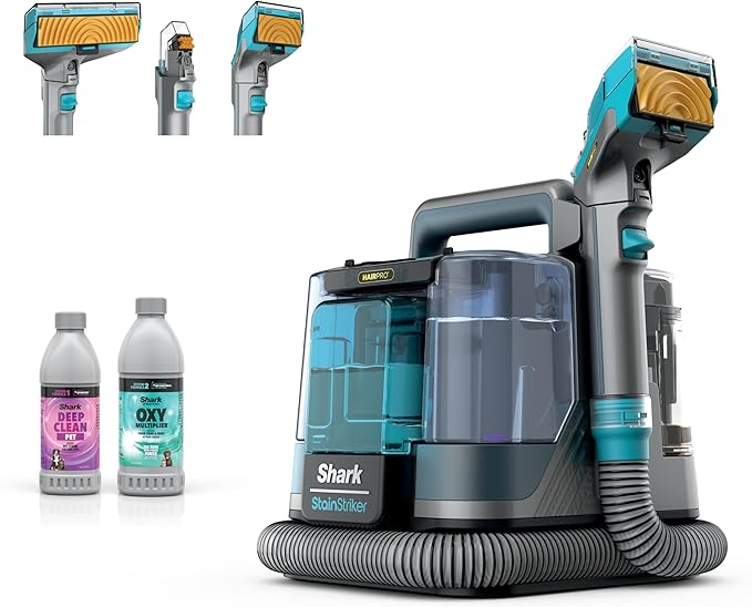 Shark StainStriker HairPro Portable Carpet Upholstery &amp Area Rug Cleaner Stain Hair &amp Odor Remover 3 Tools &amp dual activated Solution Teal PX253BRN