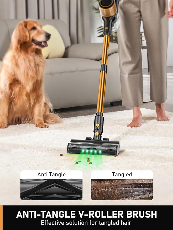 Cordless Vacuum Cleaner 30Kpa 8 in 1 Lightweight Stick Vacuum with Sofa Brush 350W Motor Anti-Tangle Brush with Green Light 40mins Runtime Rechargeable Vacuums for Hardwood Floor Carpet Pet Hair