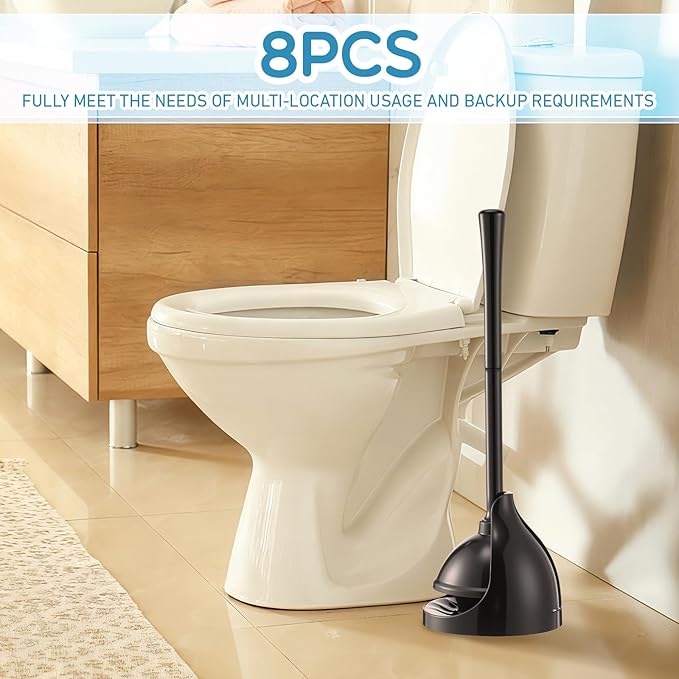 2 Pack Toilet Plunger with Holder 21.5-Inch Commercial Grade Heavy-Duty Plunger Set with Storage Base Professional Bathroom Maintenance Tool Black