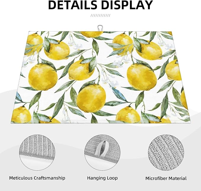 Lemon Dish Drying Mat 18x24 For Kitchen Counter Absorbent Microfiber Dishes Pad Dish Drainer Rack Mats Fast Dry Kitchen Accessories