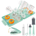 Rrwin Bottle Brush Cleaner Kit with Baby Bottle Drying Rack Exendable Silicone Bottle Brush Nipple Brush Straw Brush Soap Dispenser &amp Storage Box. Compact Size for Babies and MomsGreen