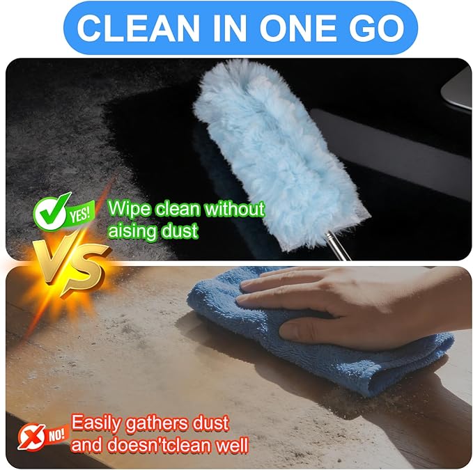 ITTAR 30 Count Duster Refill kit Duster for Cleaning with Extension Pole Microfiber Dust Remove Supplies Fan Feather Dusters for Cleaning Home Ceiling Fan Blinds Furniture Vent &amp Shelves-Bl