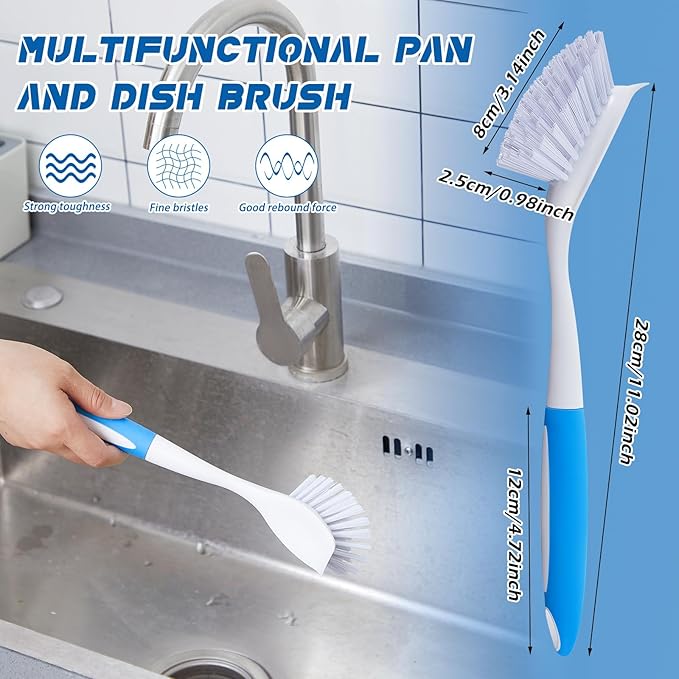 Hsei 10 Pcs Blue Kitchen Scrub Dish Brush Bulk with 11 Inch Anti Slip Handle Cleaning Dish Scrubber with Stiff Bristles Washing Scrub Brushes for Housekeeping for Pots and Pans Kitchen Sink