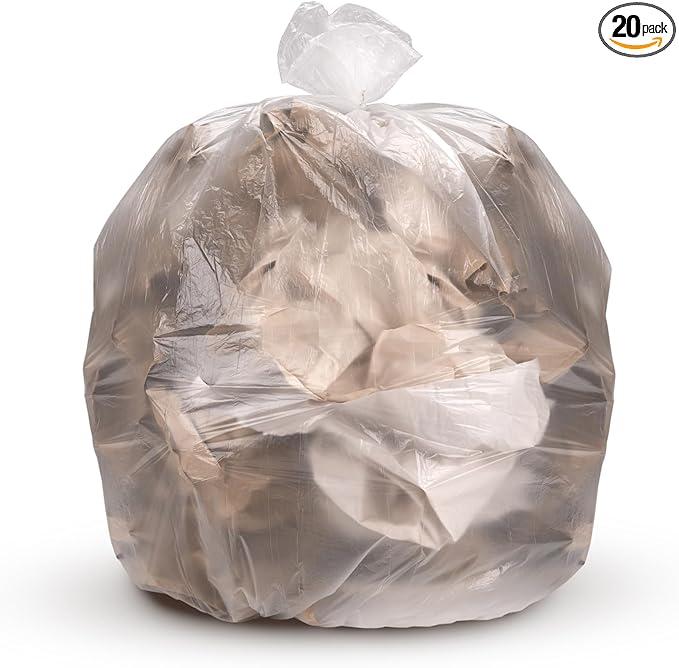 Inteplast 24x31 Natural Trash Bags - 1000 Count 7 Mic 12-16 Gal High-Density