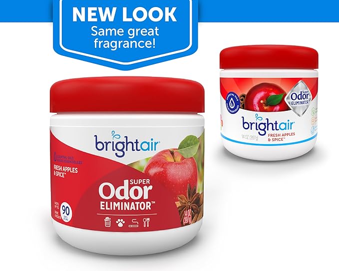 Bright Air 14 oz. Super Odor Eliminator for Medium-Size Spaces Fresh Apples &amp Spice Scent Case of 6 Lasts Up to 90 Days Each