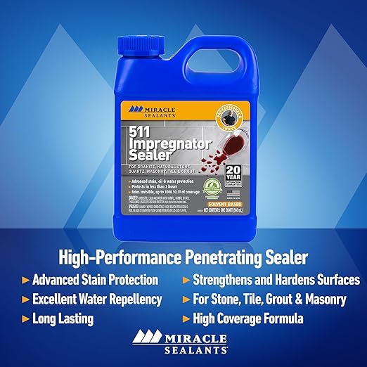 Miracle Sealants 511 Impregnator Advanced Penetrating Sealer for Countertops Stone Tile &amp Grout Quart