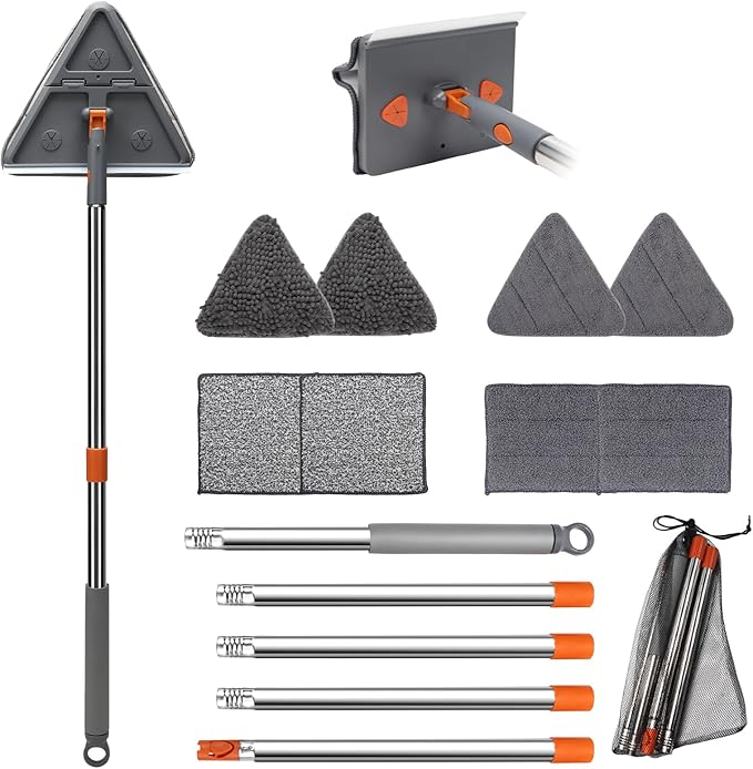 Baseboard Cleaner Tool with HandleWall Cleaner mop with Squeegee Baseboard Cleaning Tool with 85 inch Extension Pole8 Replacement Pads for Baseboards Cleaning Ceiling Wall Floor Shower
