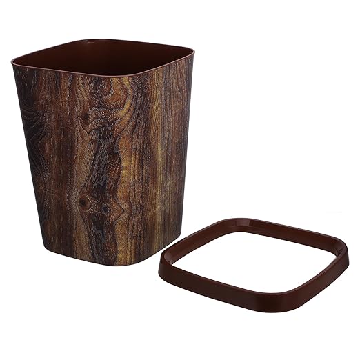 Indoor Wastebasket Imitation Wood Grain Finish Trash Can for Home Office Bathroom and Kitchen Efficient Square Garbage Bin for Compact Spaces
