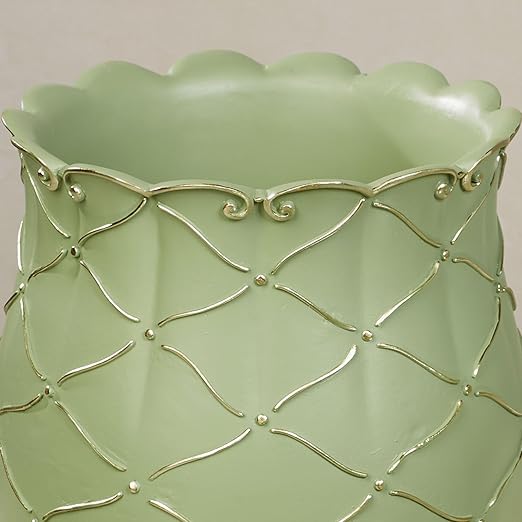 Touch of Class Angelitta Green Decorative Wastebasket | Handpainted Resin Trash Can with Gold Accents Diamond Lattice &amp Scroll Motifs | Elegant Classic Home Decor Accent | 9 Dia. x 10 H