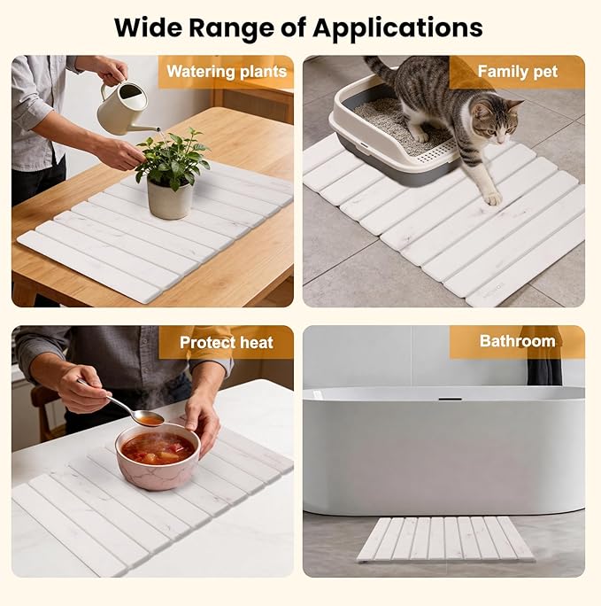 Stone Drying Mat for Kitchen Counter 24(L)×16(W) Collapsible Quick Dry Stone Dishes Mats Absorbent Diatomaceous Earth Mats for Kitchen Bathroom