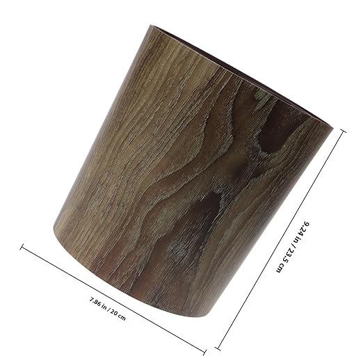 Housoutil Imitation Wood Grain Trash Can 8L Large Capacity Round Wastebasket Sturdy Kitchen and Bathroom Garbage Bin for Home Office Hotel Use