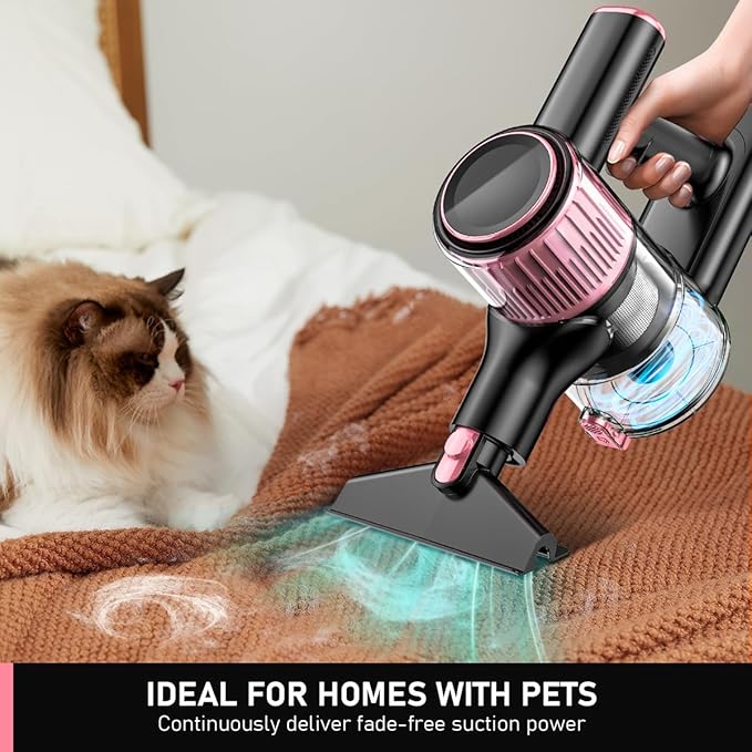 LED Cordless Stick Vacuum Cleaner for Apartments – Lightweight 4-in-1 Rechargeable Vacuum with LED Headlight Quiet Strong Suction Self-Standing &amp Easy Storage for Hardwood Floors &amp Carpets