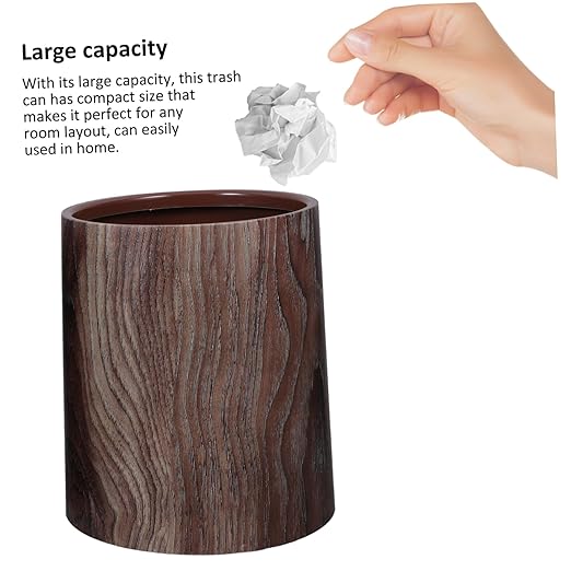 Unomor Imitation Wood Grain Trash Can Vintage Style Wastebasket for Home Office Bathroom and Kitchen No Lid Capacity Modern Elegant Design Multi Scene Use