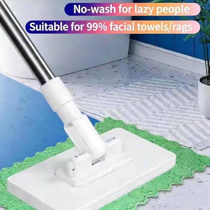 Auto-Lock Cleaning Mop Self-Clinging Mop with Stainless Steel Rod for No-Touch Use with 99% Reusable Facial Towels &amp Microfiber Cloths Lightweight Floor Cleaner (16x8.5cm Clip)(5 Pieces of Clot