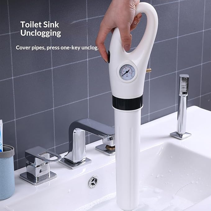 Declogger Toilet Drain Cleaner High Pressure Air Plunger with 3 Nozzles for Sink Bathtubs Pipe Clogs