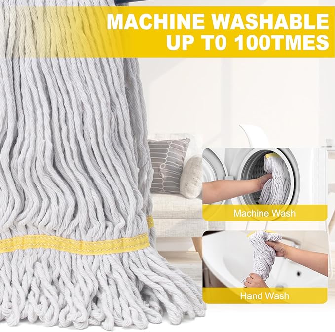 Commercial Mop with 3 Extra Large Replacement Heads59 Long Handle Heavy Duty Industrial Mops for Floor CleaningLooped-End String Wet Cotton Mop for HomeKitchenOfficeGarageConcrete/Tile Floor
